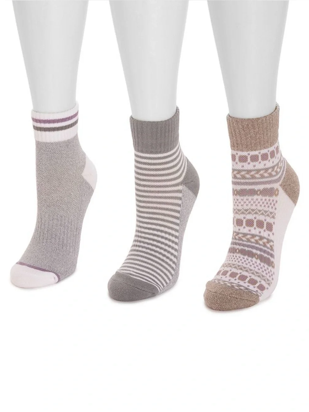 New MUK LUKS WOMEN'S 3 PAIR PACK QUARTER CREW COTTON COMPRESSION SOCK